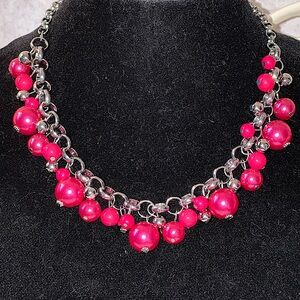NWT Necklace and Earrings Set in Bright Pink and Silver tones